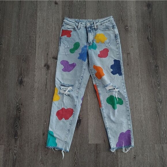 Old Navy O.G. Straight Hand Painted High Rise Jeans 4 - Picture 1 of 8